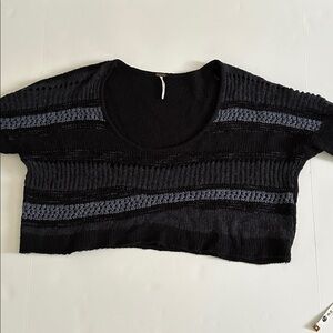 Free People Wool Blend Sweater Waffle Open Knit Crop Pullover Scoop Neck